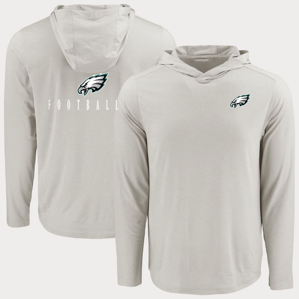Men 2026 NFL Philadelphia Eagles Hooded long sleeved T-shirt Cream 05